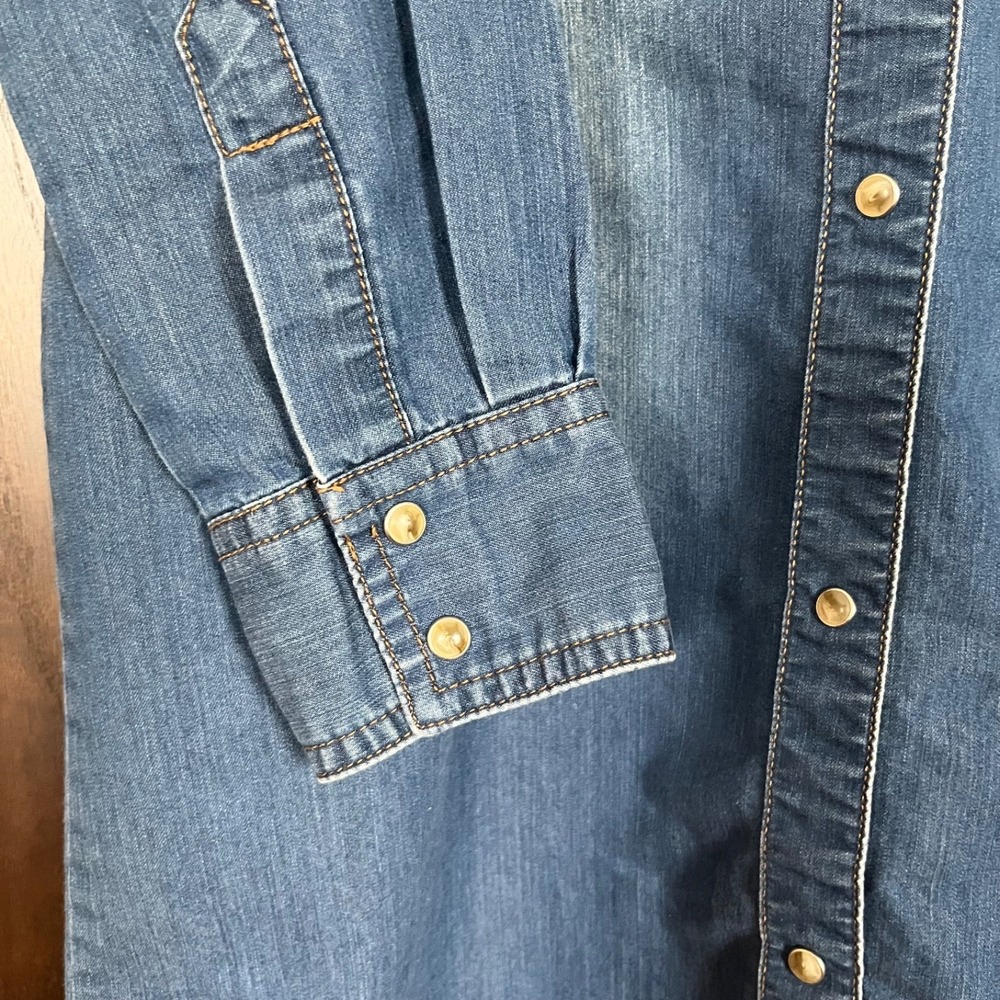 WRANGLER Denim Dress Womens S Pearl Snaps Western Cowgirl Rodeo Season No Belt - Picture 7 of 9